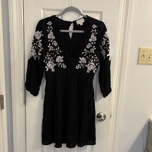 Chic Black Floral Embroidered Dress